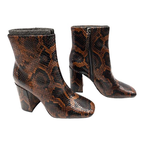 Ash Brown Snake Python Jade Square Toe Leather Block Heel Calf Boots 36 US 5 - Picture 4 of 15